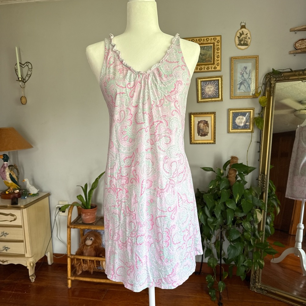 Women's Ralph Lauren Pink and White Paisley Nightgown